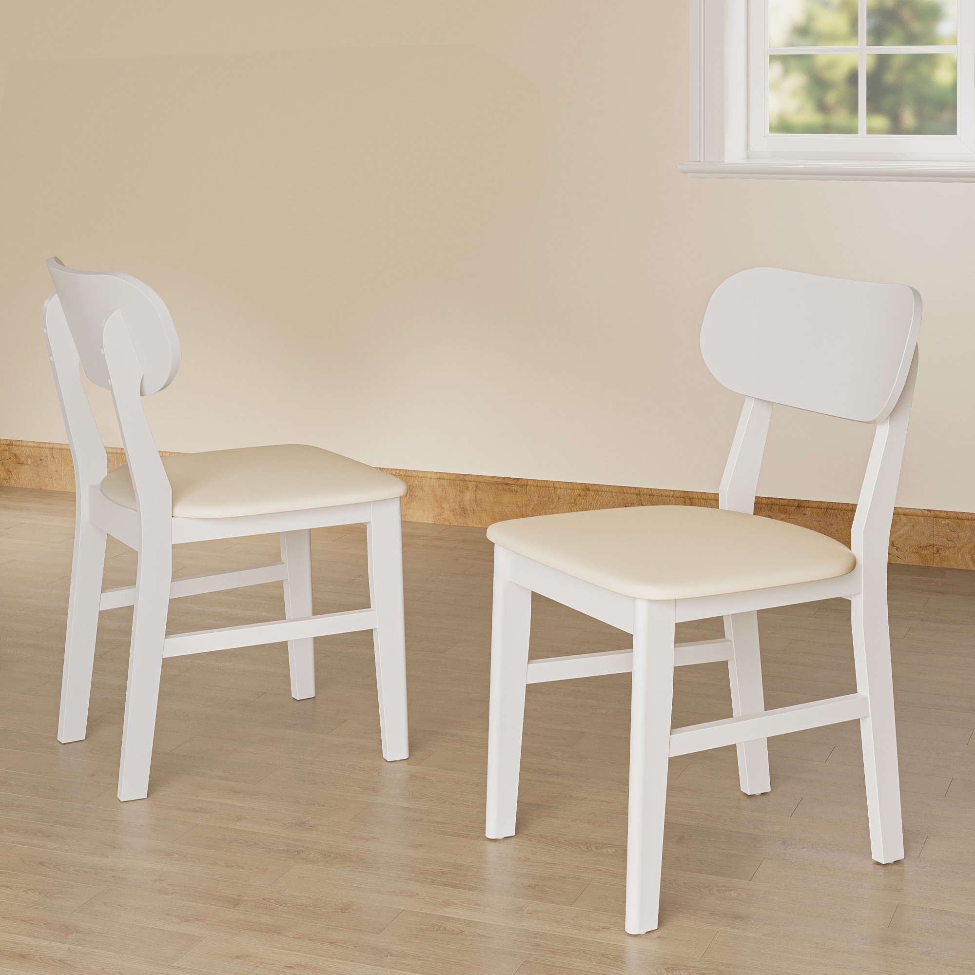 Wooden Dining Chairs Set Of 2, Modern Dining Chairs With Solid Wood Legs, 350LBS Capacity, Leather Accent Side Seat For Kitchen, Dining Room, Living Room, Home Office, Terrace, Courtyard, White_voghion.com